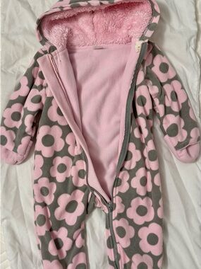 Carter's Pink and Gray Floral Hooded Fleece One-Piece